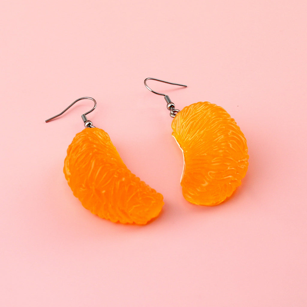 Resin satsuma segment charms on stainless steel earwires