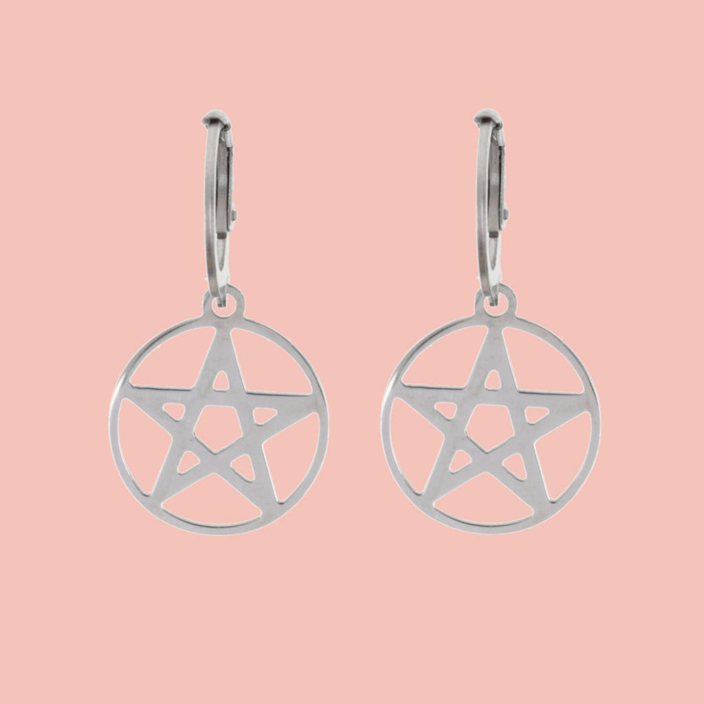 Pentagram Hoop Earrings - Sour Cherry