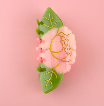 Peony style claw clip with  leaves either side