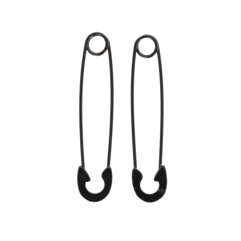Stainless steel safety pin style black earrings