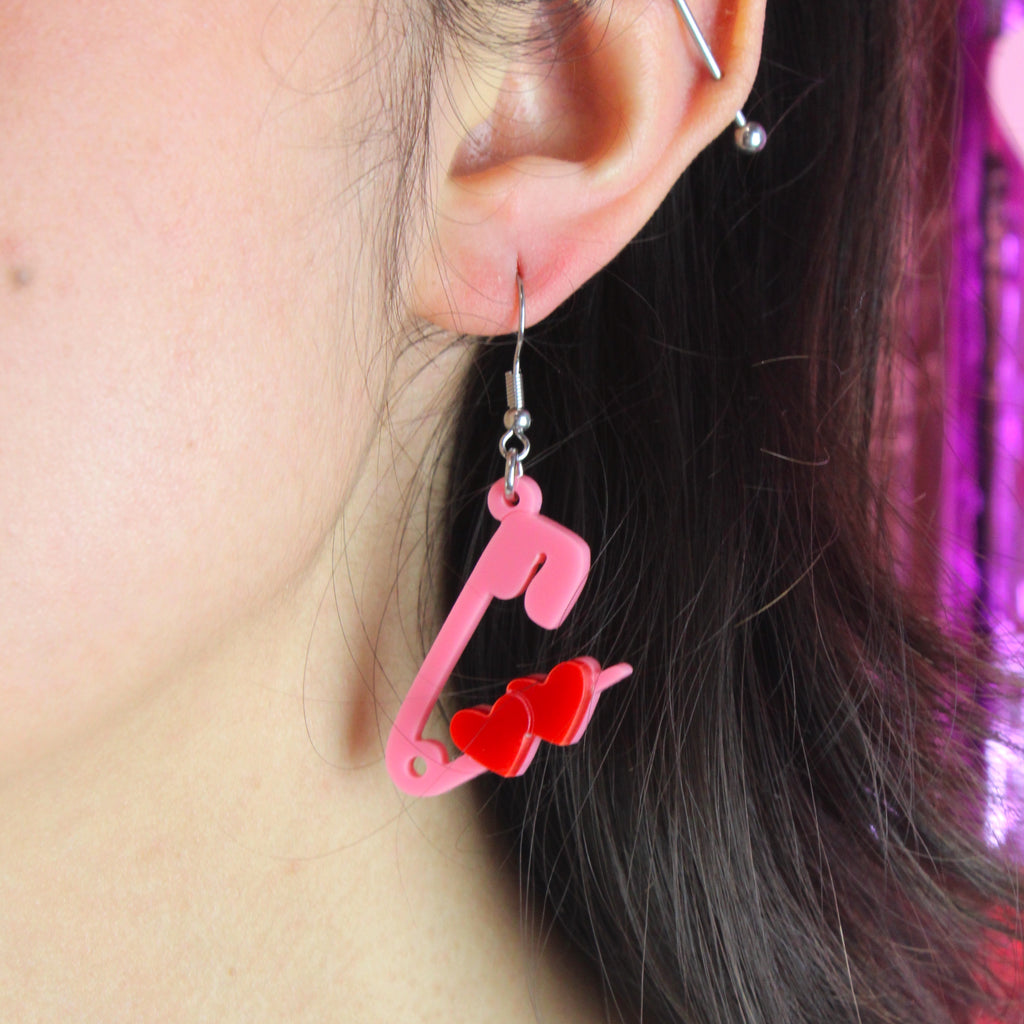 Pin Love With You Earrings (Pink) - Sour Cherry