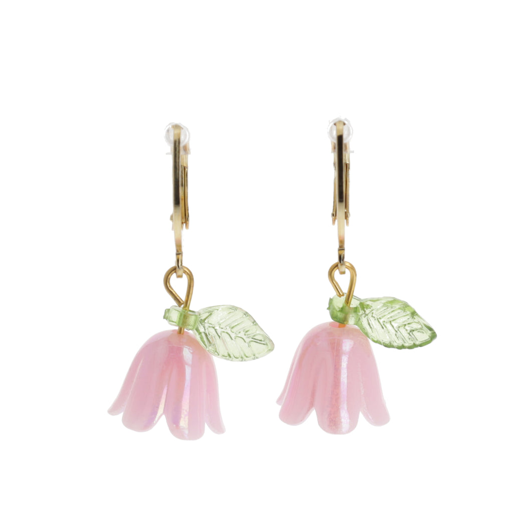 Pink Bell Orchid Huggie Hoop Earrings - Sour Cherry