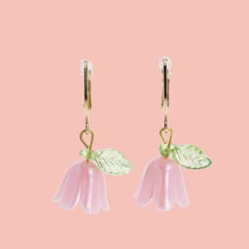 Pink Bell Orchid Huggie Hoop Earrings - Sour Cherry