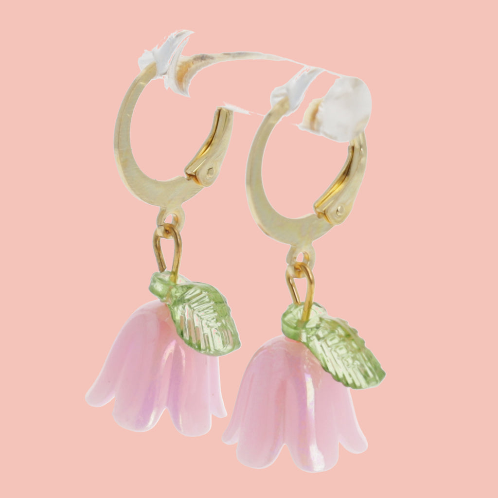 Pink Bell Orchid Huggie Hoop Earrings - Sour Cherry