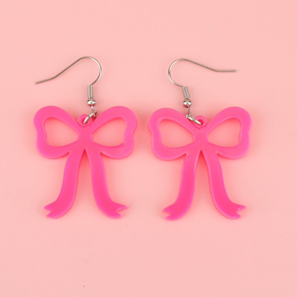 Hot Pink Bow Charms on stainles steel earwires