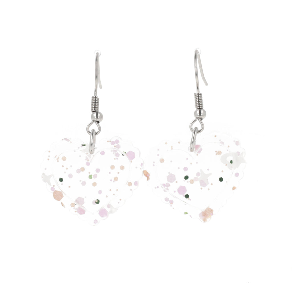 Pastel Confetti Heart Earrings - Sour Cherry