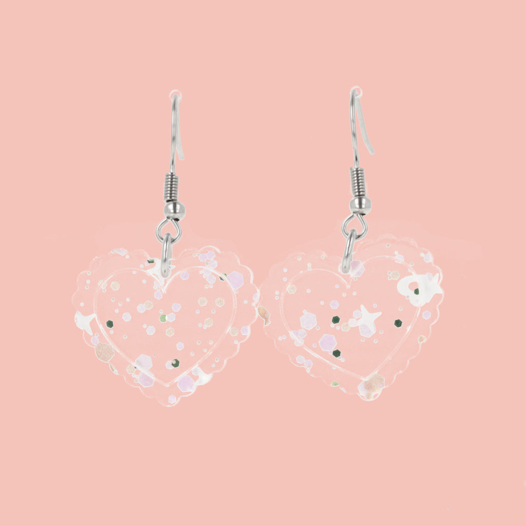 Pastel Confetti Heart Earrings - Sour Cherry