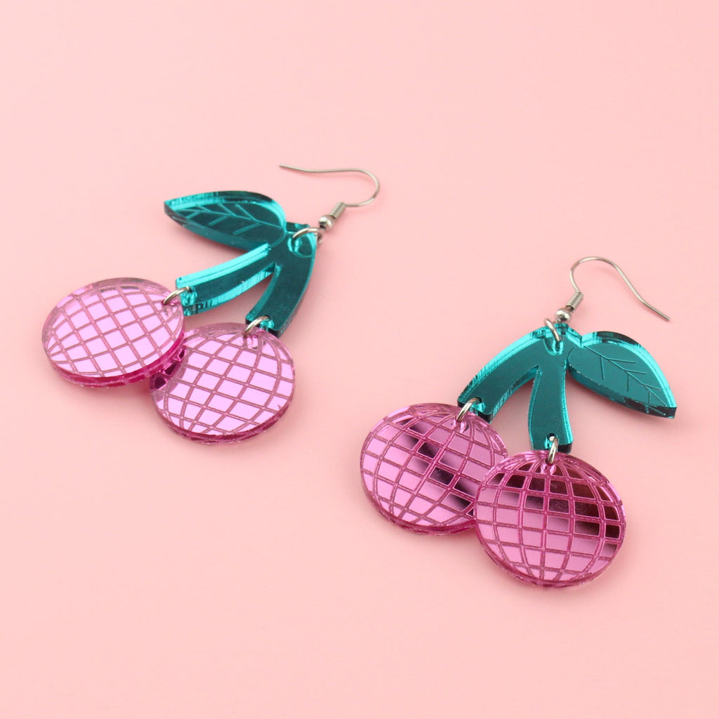 Pink Disco Cherry Earrings - Sour Cherry