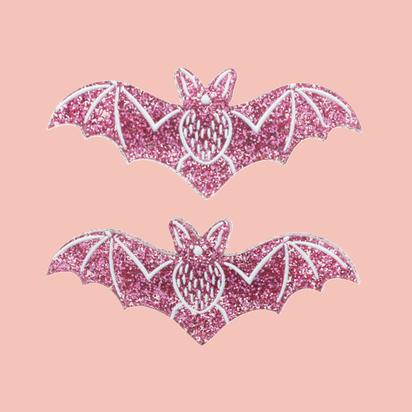 Pink Glitter It's Frickin Bats Hair Clips