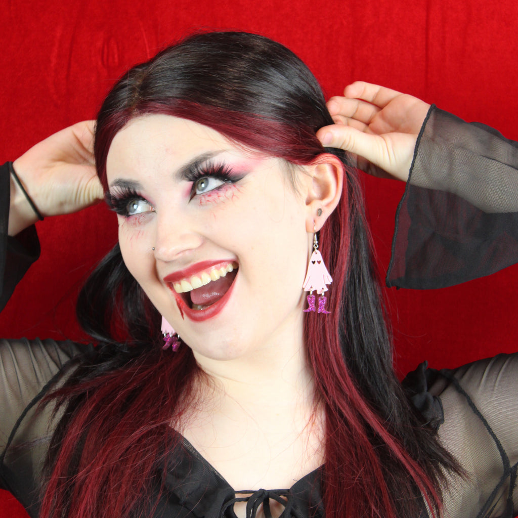 Pink Let's Go Ghouls Earrings - Sour Cherry