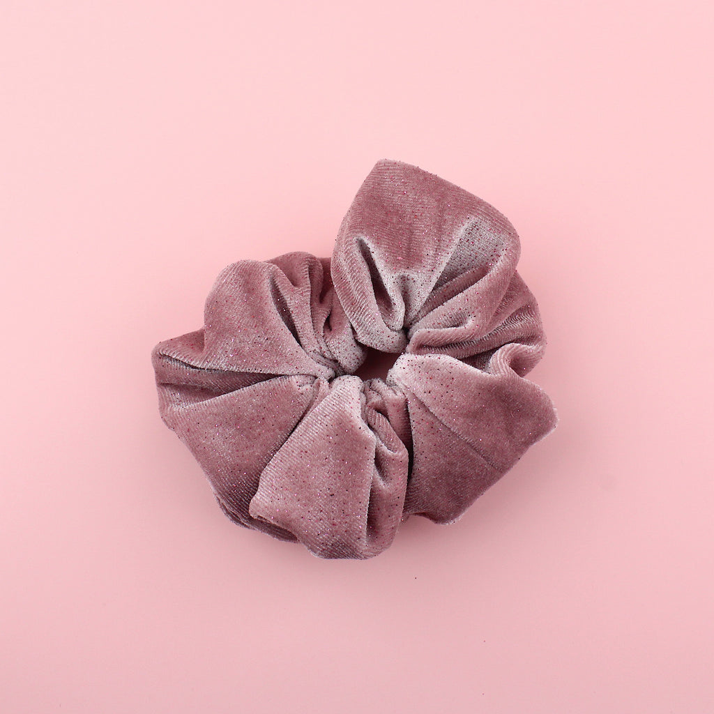 Dusty pink velvet scrunchie with pink glitter