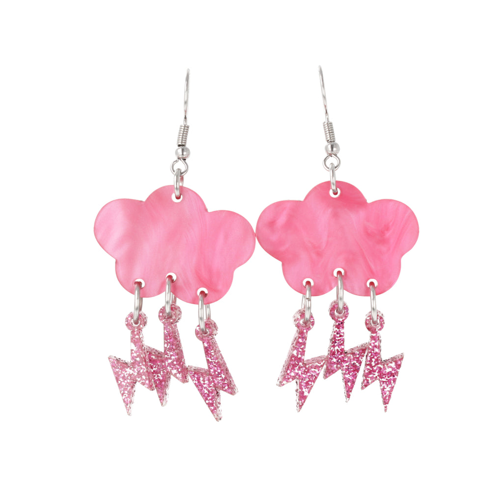 Pink Glitter Acid Lightning Earrings - Sour Cherry