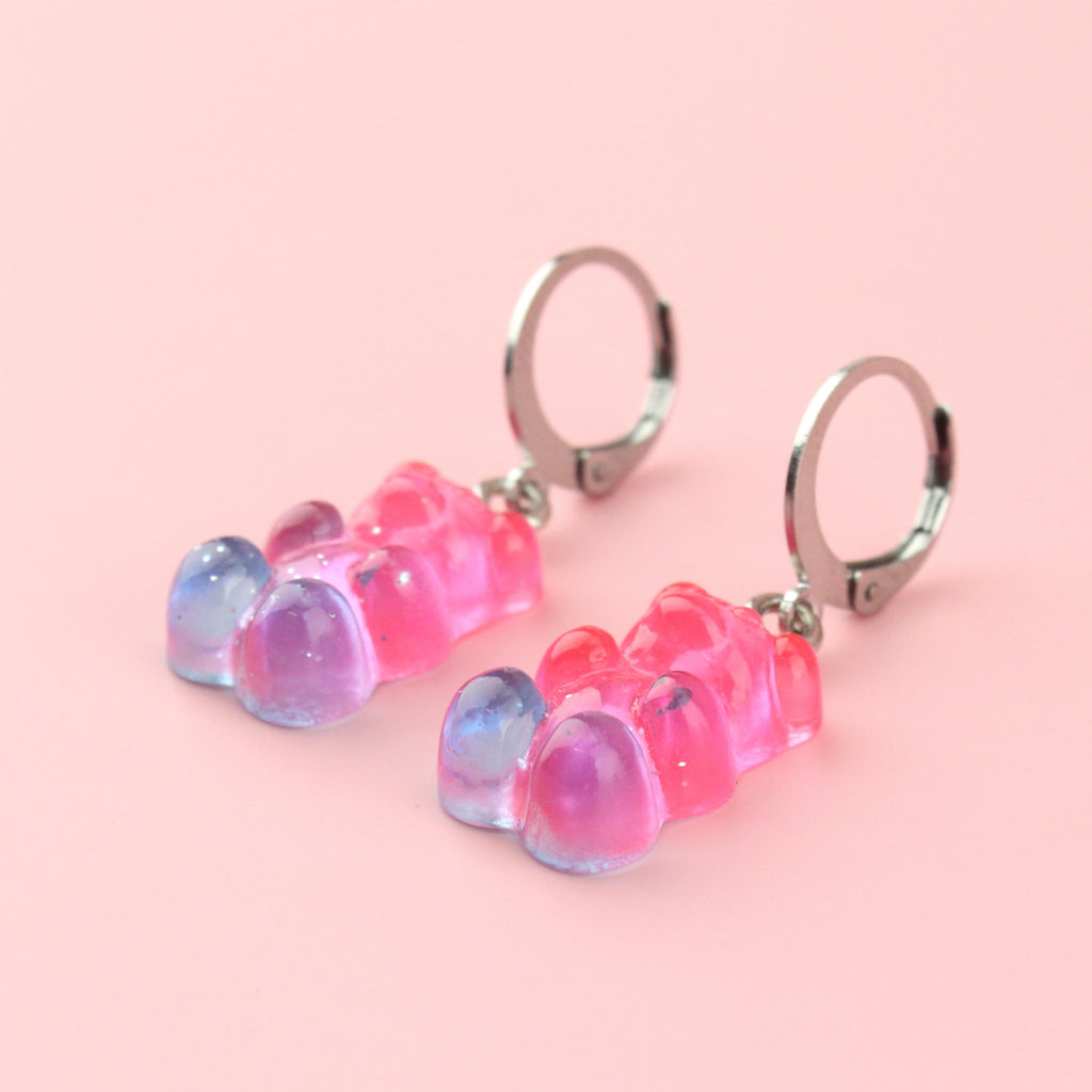 Pink and Blue Ombre Gummy Bear Earrings