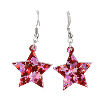 Pink & Red Confetti Star Earrings - Sour Cherry