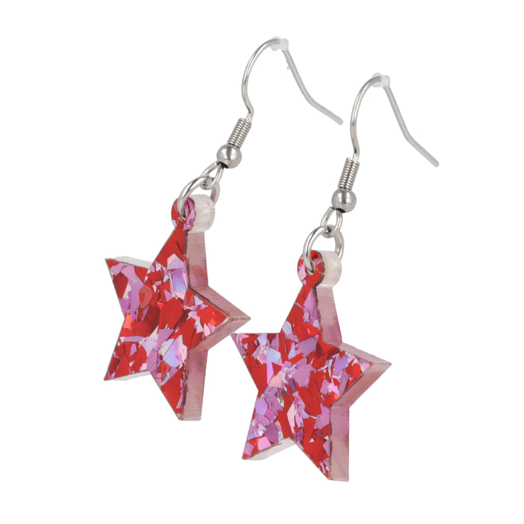 Pink & Red Confetti Star Earrings - Sour Cherry