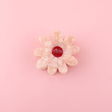 Baby pink flower claw clip with red centre