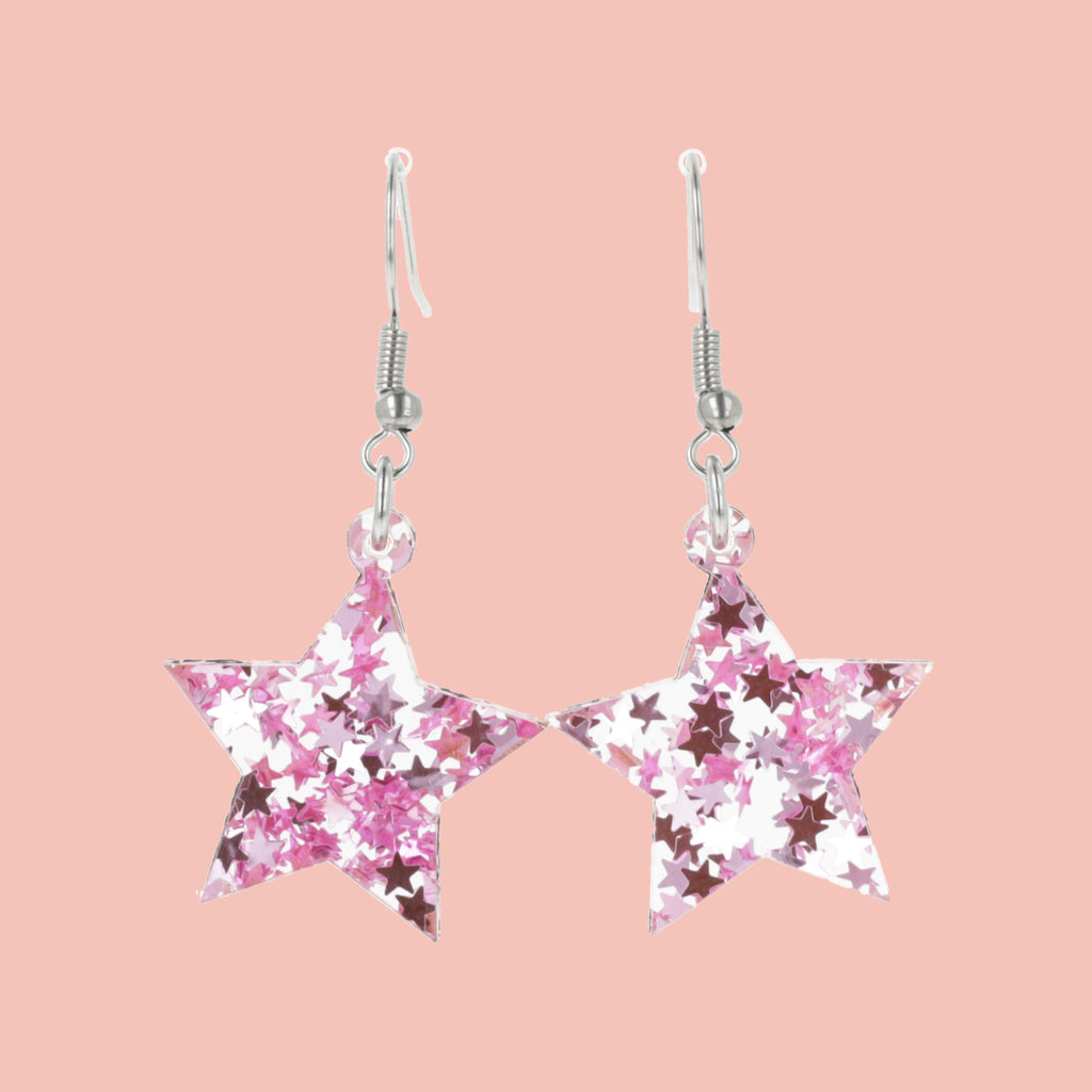 Pink Stellar Confetti Star Earrings - Sour Cherry