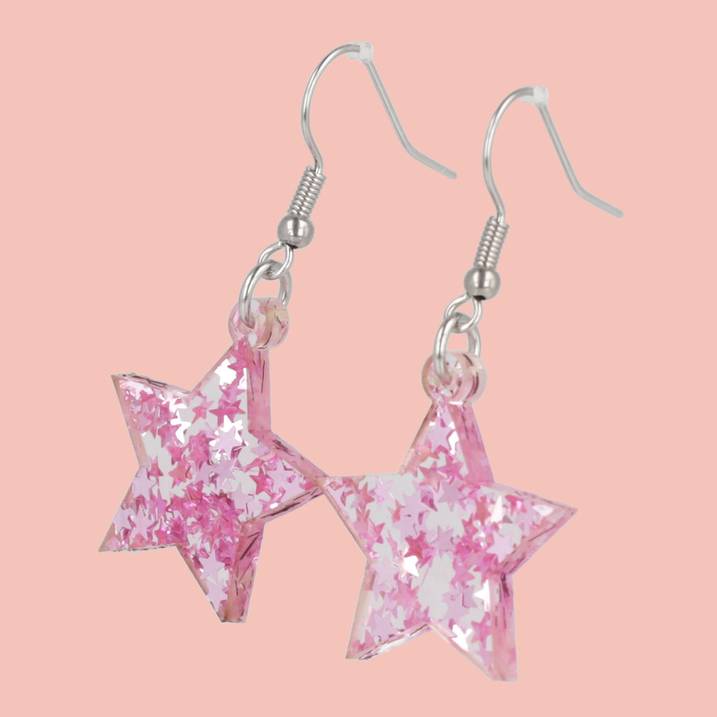 Pink Stellar Confetti Star Earrings - Sour Cherry