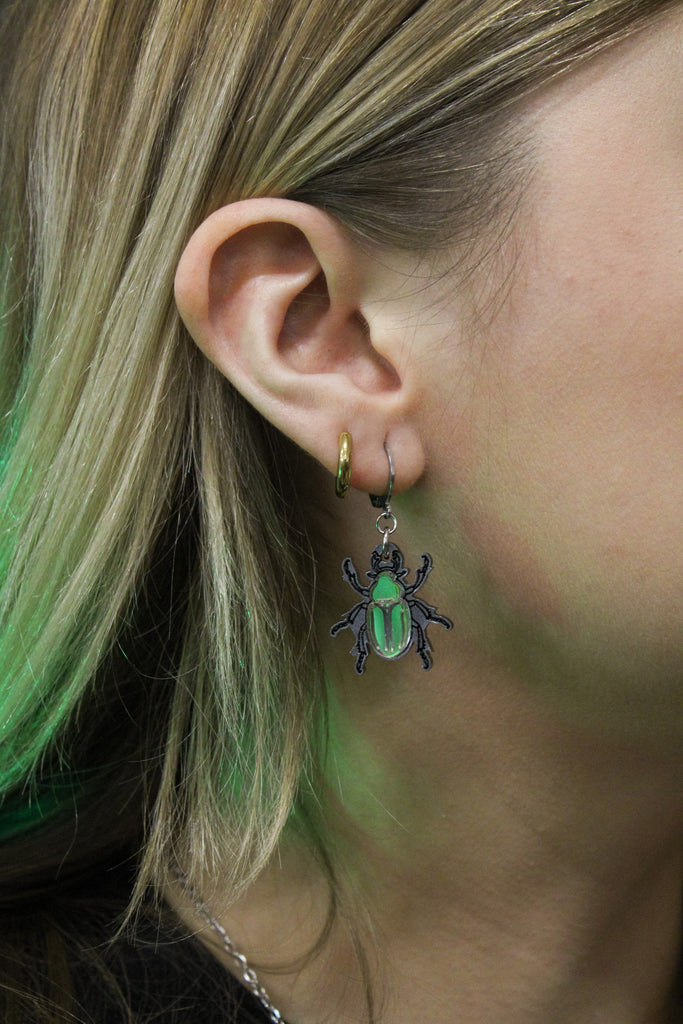 Jewel Summer Beetle Huggie Hoop Earrings - Sour Cherry