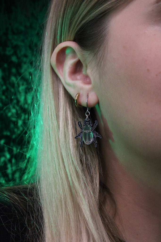 Jewel Summer Beetle Huggie Hoop Earrings - Sour Cherry