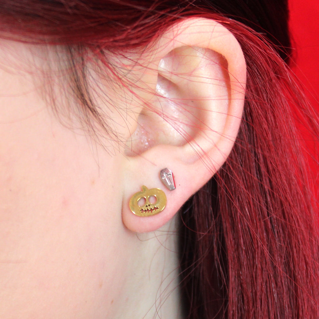 Pumpkin & Ghost Stud Earrings (Gold Plated) - Sour Cherry