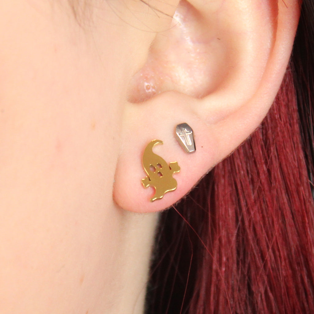 Pumpkin & Ghost Stud Earrings (Gold Plated) - Sour Cherry