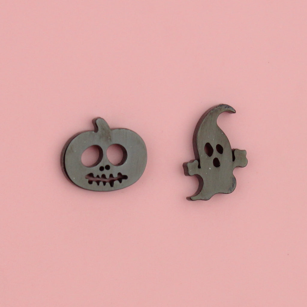 Pumpkin & Ghost Stud Earrings (Black) - Sour Cherry