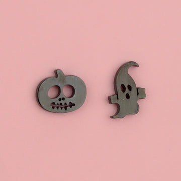 Pumpkin & Ghost Stud Earrings (Black) - Sour Cherry