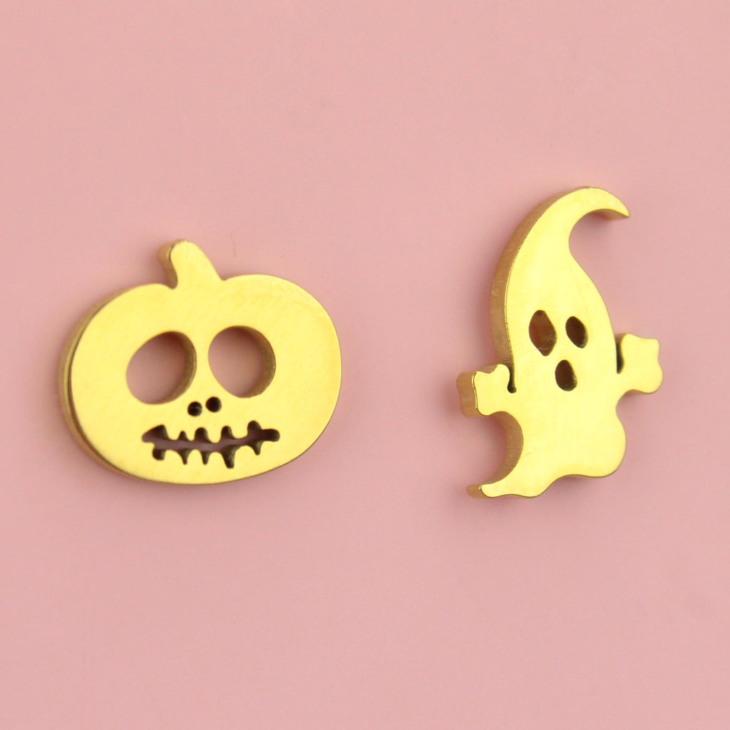 Pumpkin & Ghost Stud Earrings (Gold Plated) - Sour Cherry