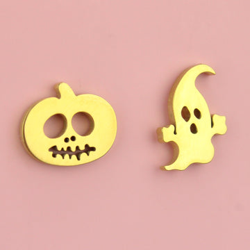 Pumpkin & Ghost Stud Earrings (Gold Plated) - Sour Cherry