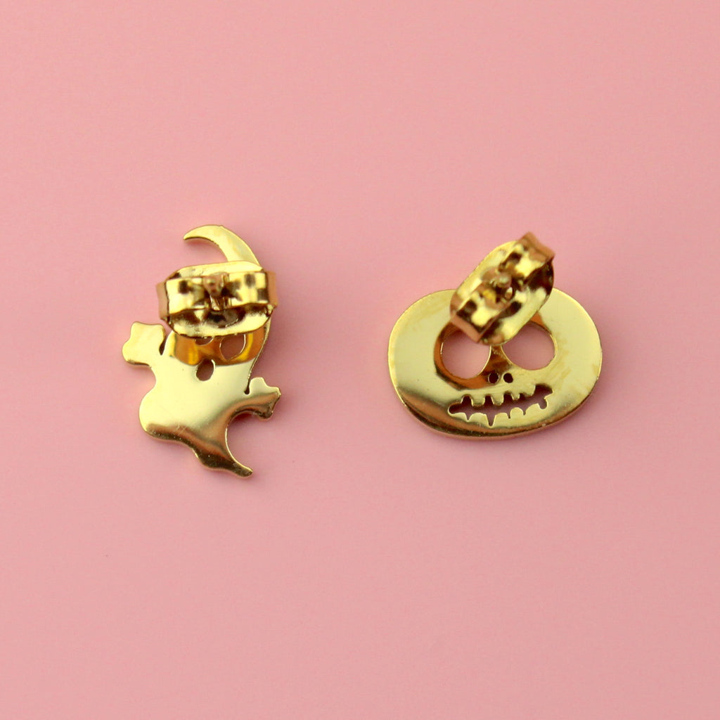 Pumpkin & Ghost Stud Earrings (Gold Plated) - Sour Cherry