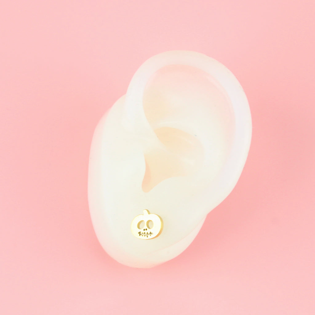 Pumpkin & Ghost Stud Earrings (Gold Plated) - Sour Cherry