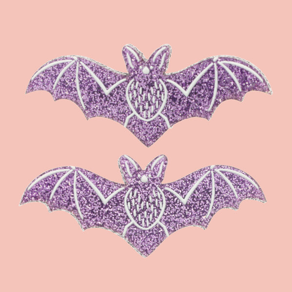 Purple Glitter It's Frickin Bats Hair Clips