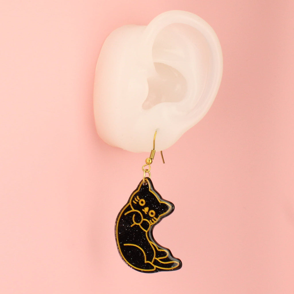 Ear wearing Purr-fectly Adorable Black Cat Earrings