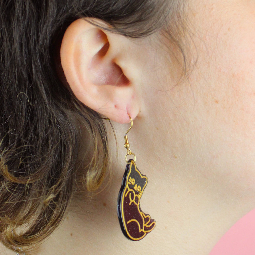 Purr-fectly Adorable Black Cat Earrings - Sour Cherry