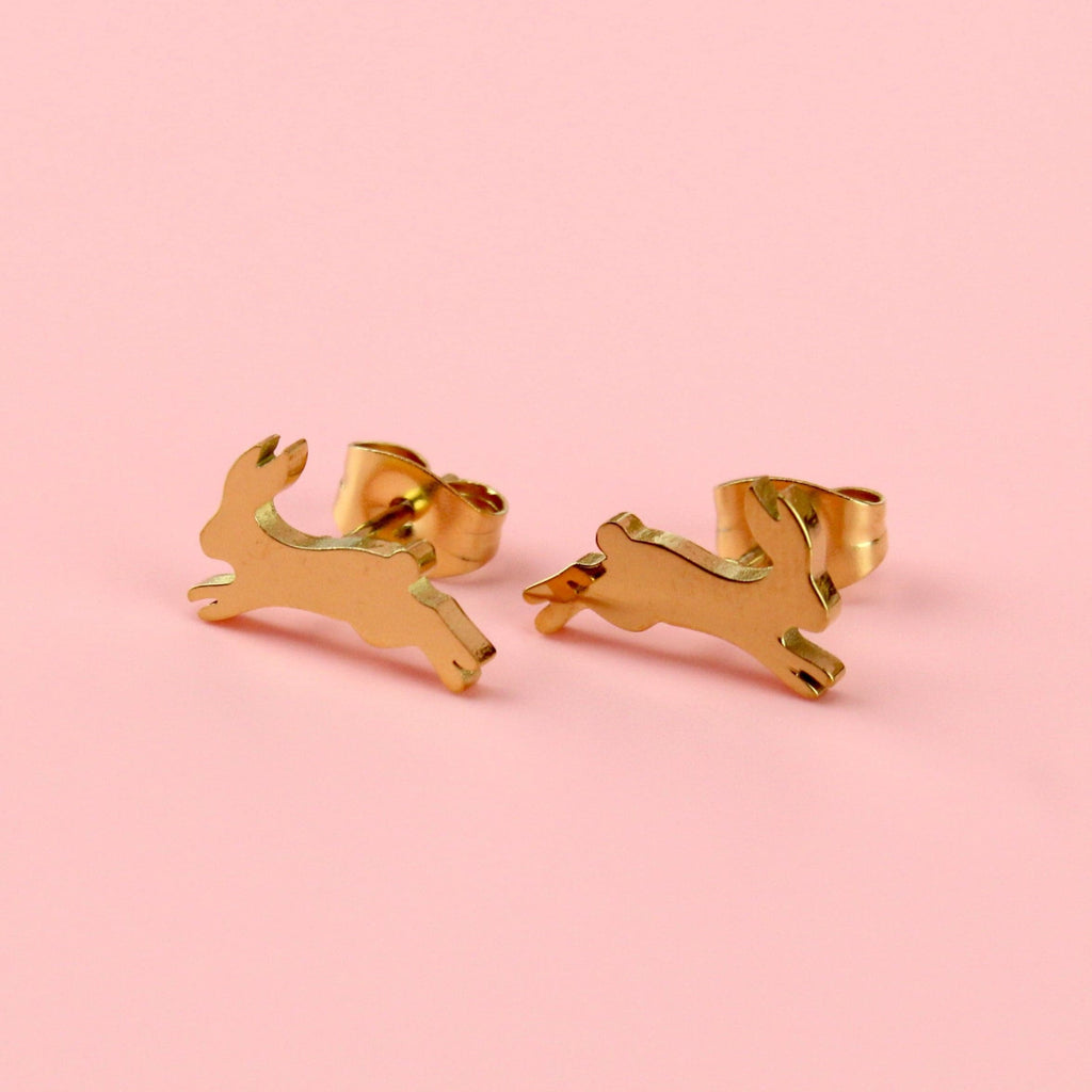 Rabbit shaped gold plated stainless steel studs 