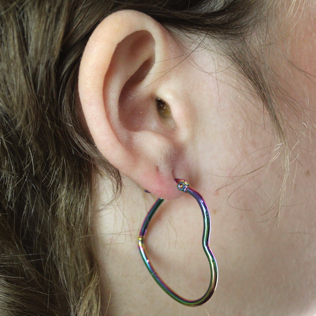 Rainbow Heart Hoop Earrings - Sour Cherry