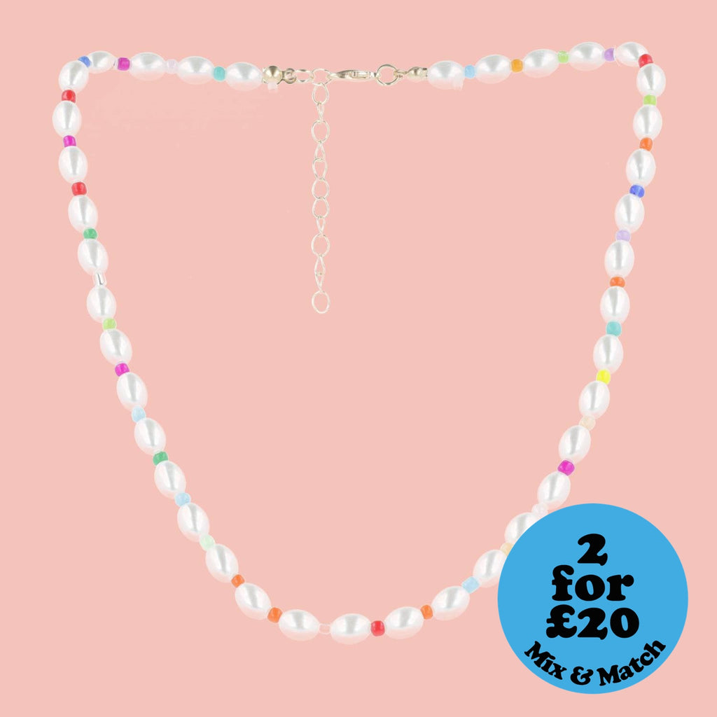 Rainbow Pearl Necklace - Sour Cherry