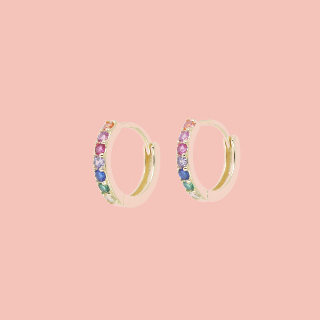 Rainbow Gemstone Hoop Earrings - Sour Cherry