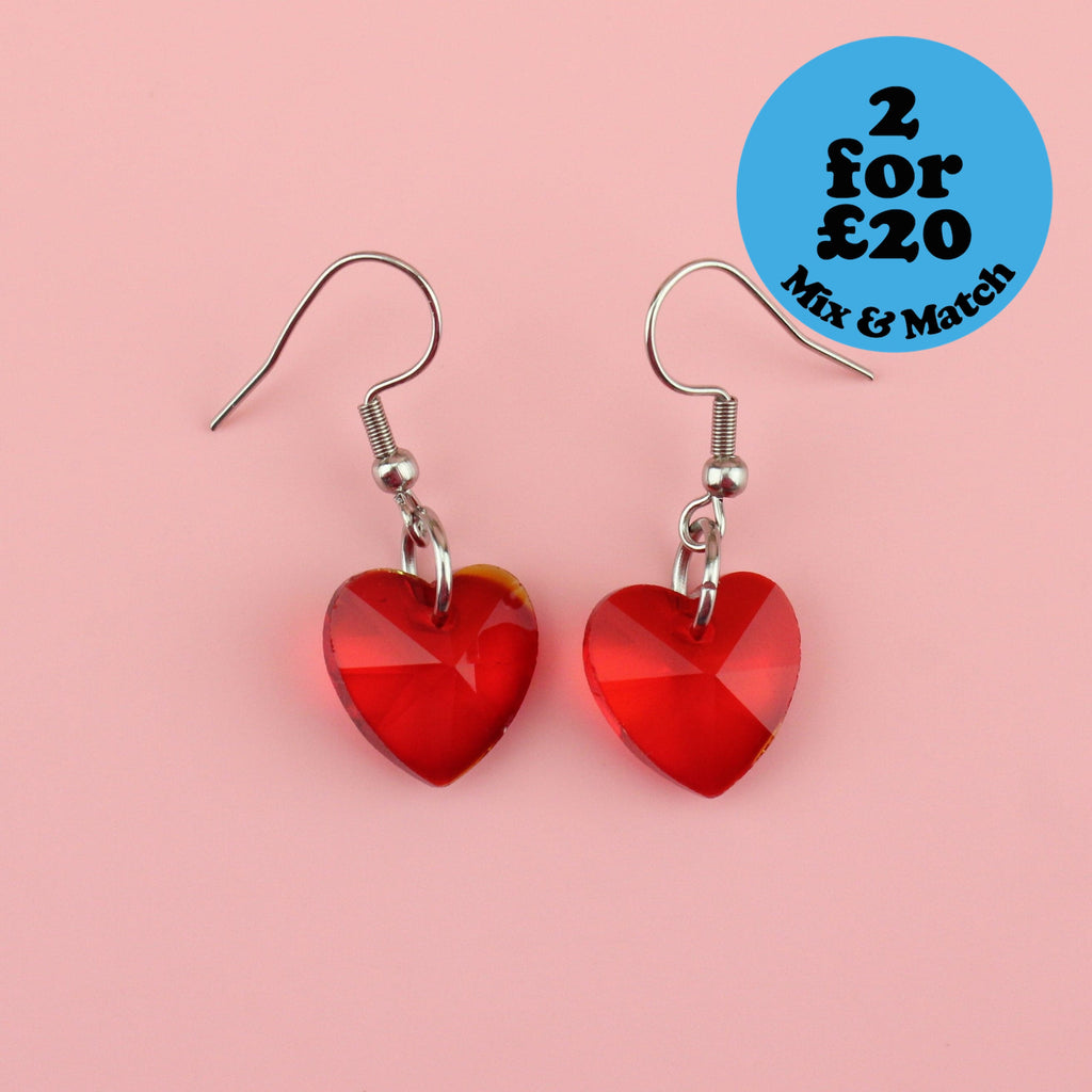Red Heart of Glass Earrings - Sour Cherry