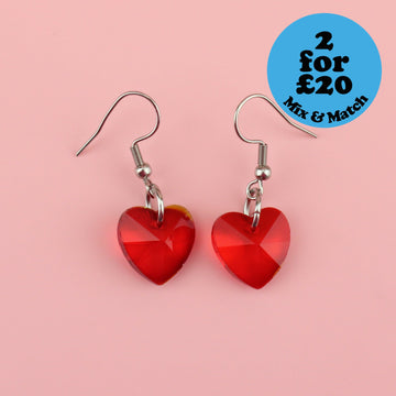 Red Heart of Glass Earrings - Sour Cherry