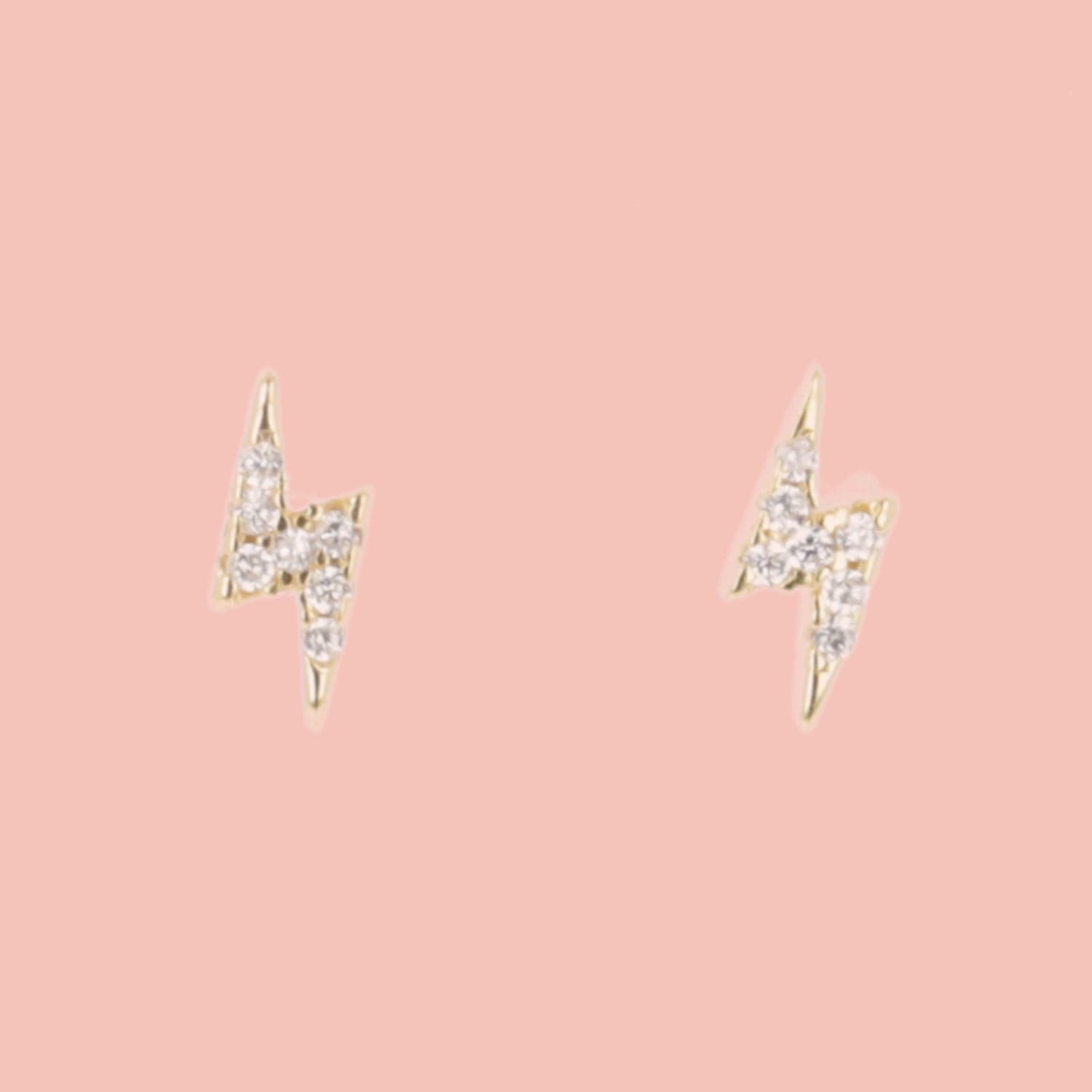 Rhinestone Lightning Bolt Stud Earrings Gold Plated