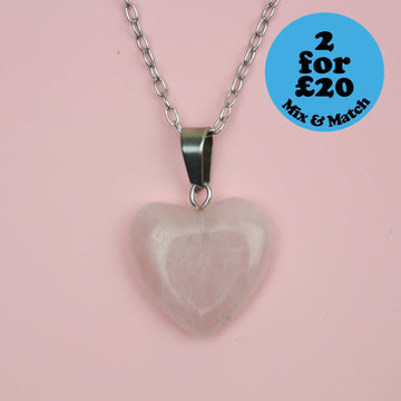 Rose Quartz Heart Necklace (Stainless Steel) - Sour Cherry
