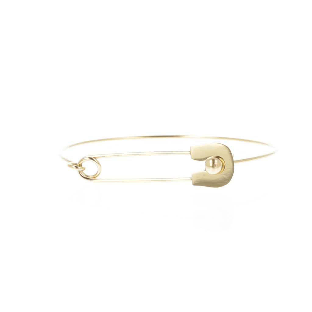 Gold plated stainless steel bangle witha safety pin fastening