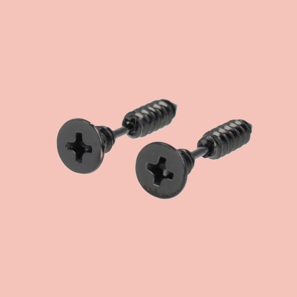 Black Screw Earrings - Sour Cherry