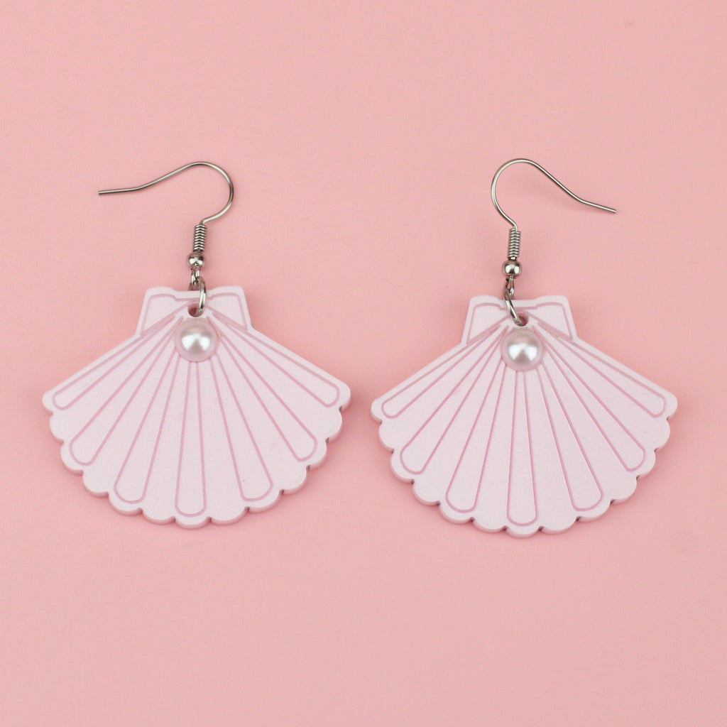 Pink pearl pespex sea shells on stainless steel eawires
