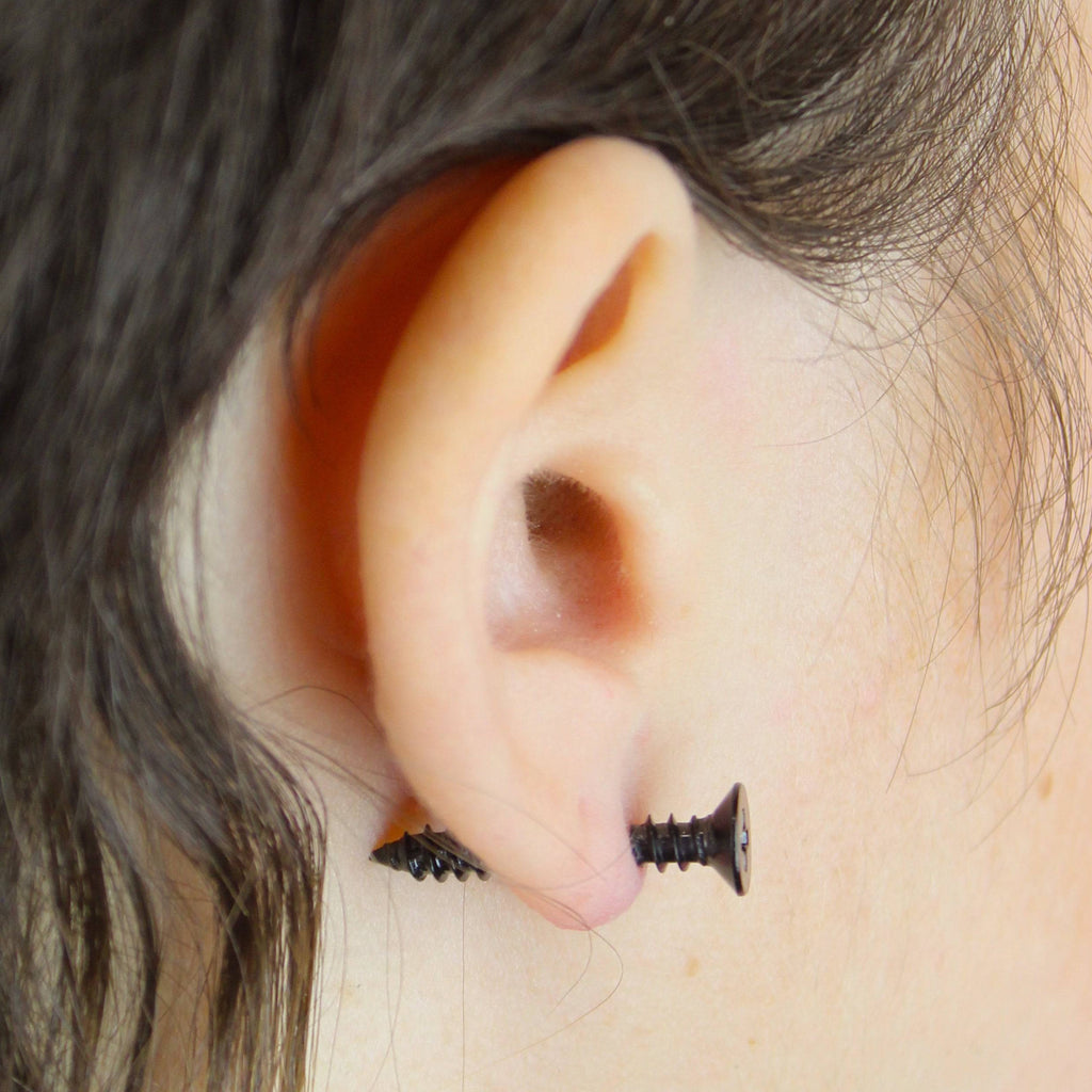 Black Screw Earrings - Sour Cherry