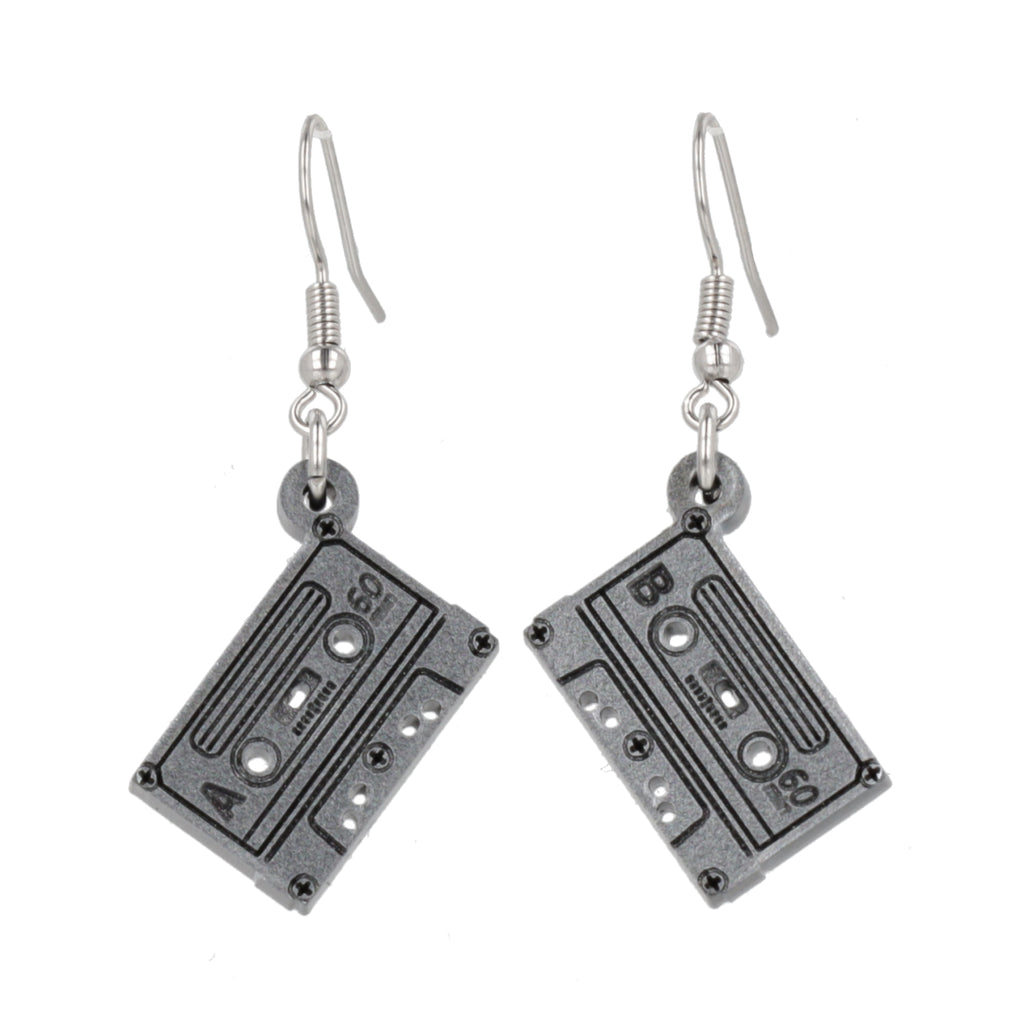 grey acrylic mix tape style charms on stainless steel earwires