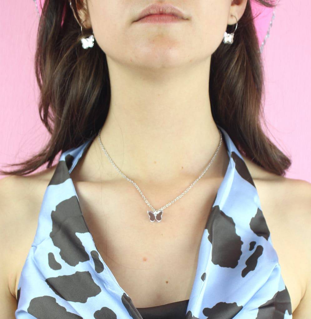 You're my Butterfly, Sugar Baby Necklace (Silver Mirror) - Sour Cherry