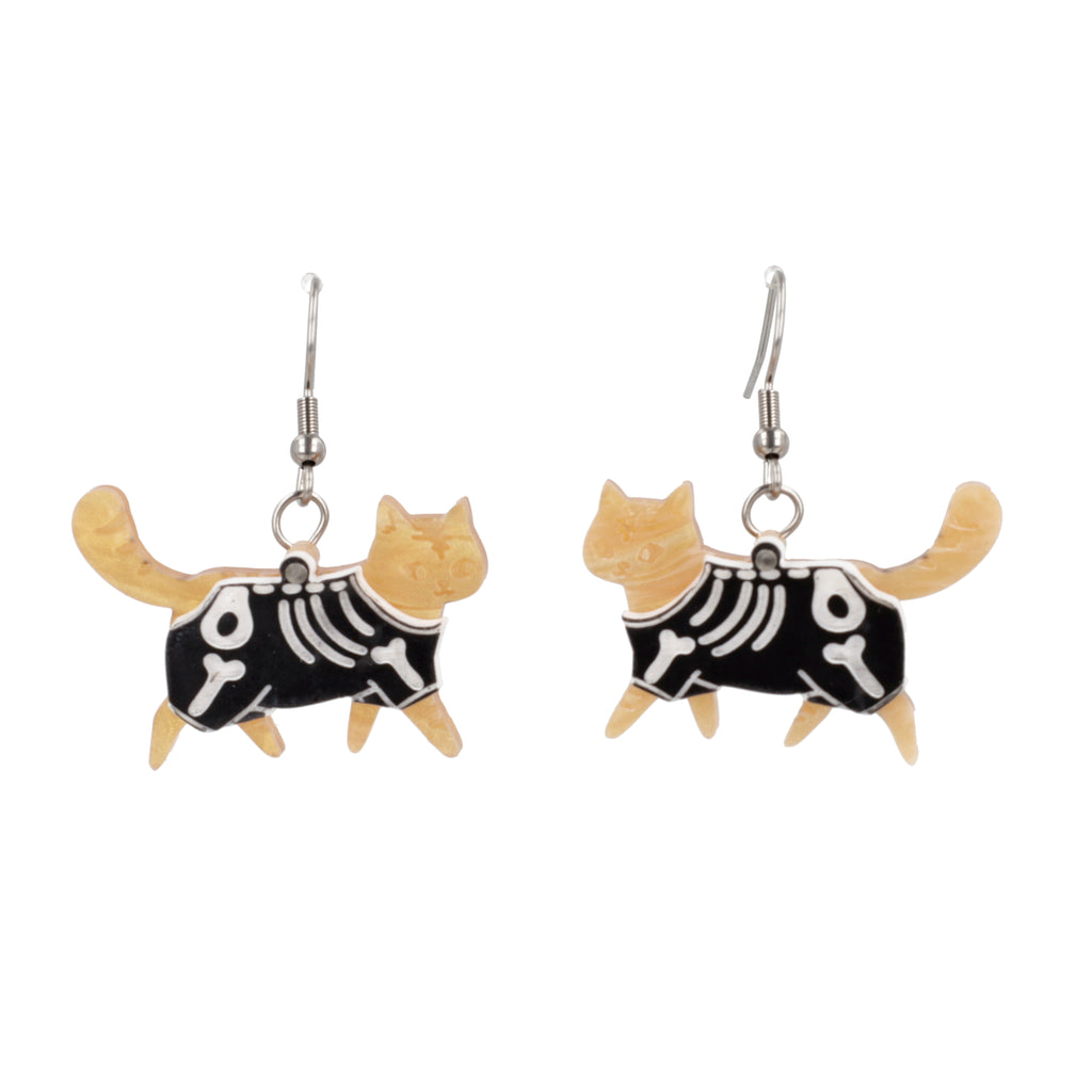 ginger cat skeleton charms on stainless steel earwires 